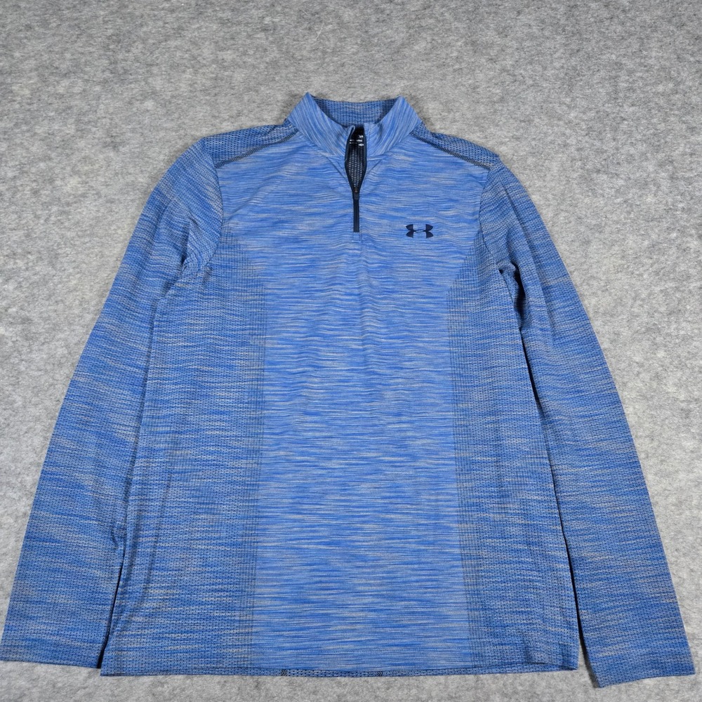 Under Armour Men's Large 1/4 Zip Pullover Shirt Threadborne HeatGear Blue